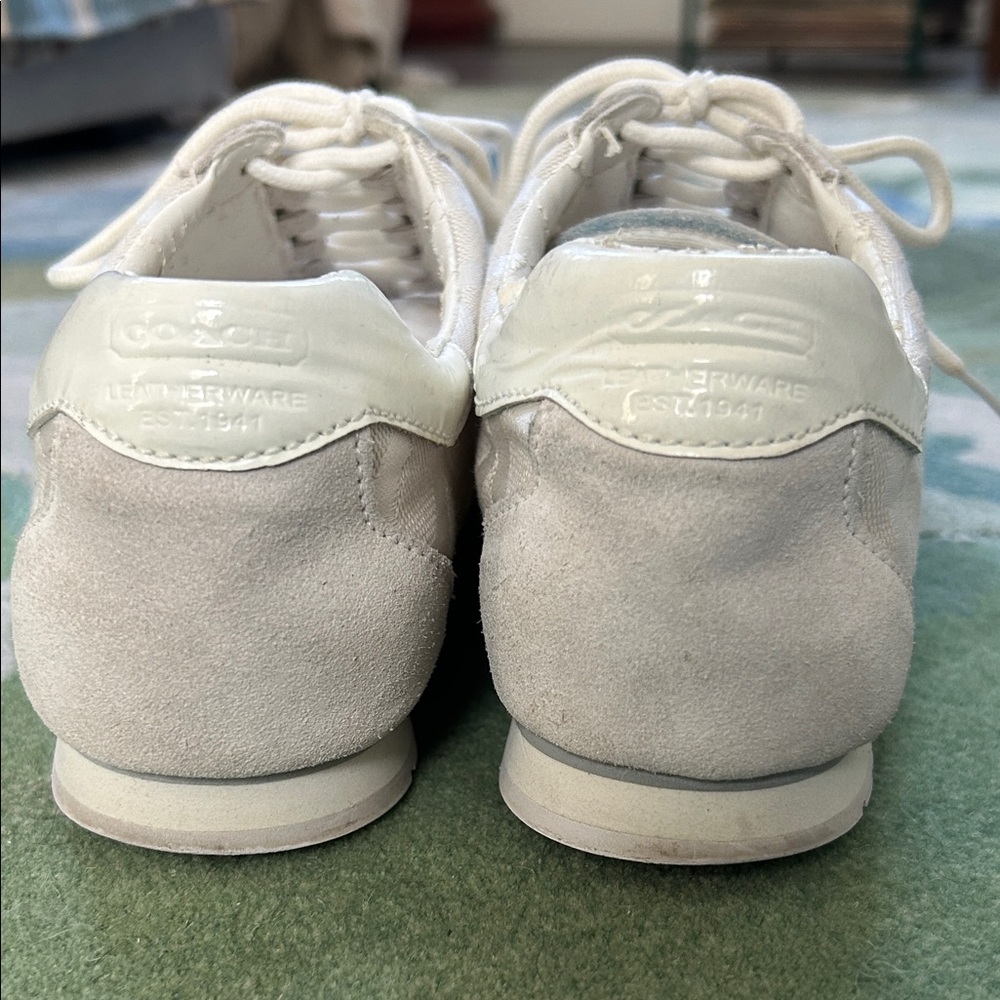 COACH Cream Kathleen Canvas + Suede Sneakers Size 8 - Picture 3 of 10